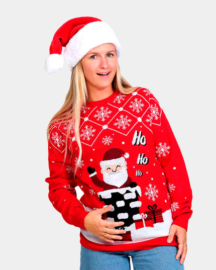 Christmas Sweater for Couples Featuring Santa Coming Down the Chimney