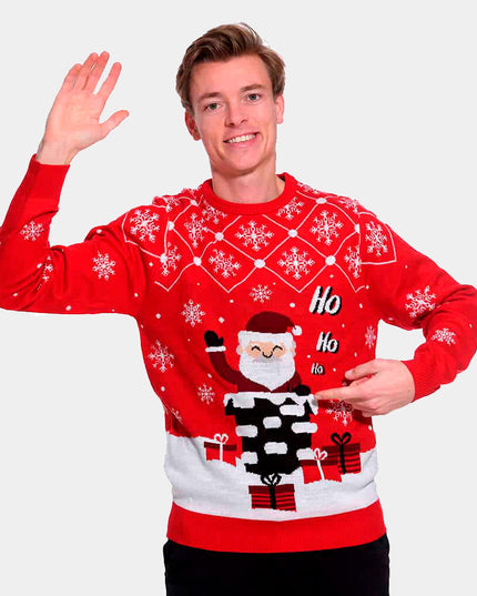 Women's Christmas Sweater with Santa Claus Coming Down the Chimney