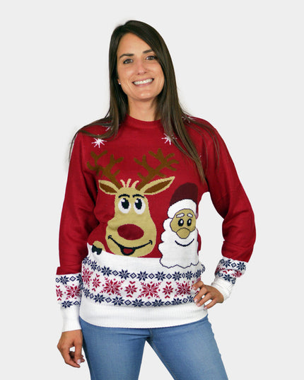 Smiling Santa and Reindeer Couples Christmas Sweater