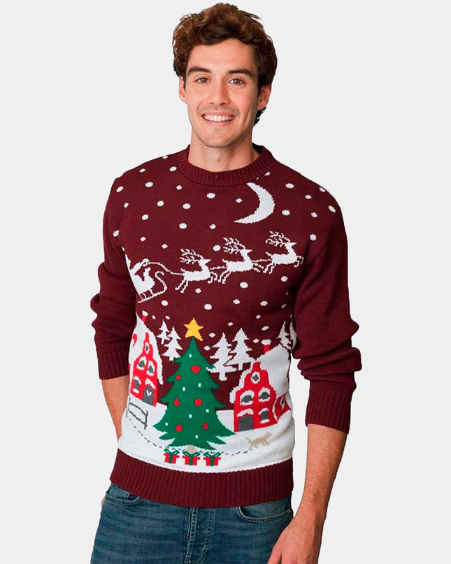 Christmas Sweater with Santa, Sleigh, and Tree
