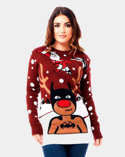 Batman, Santa, and Superman Reindeer Christmas Sweater for Men