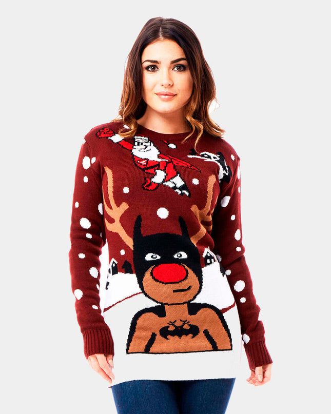 Batman, Santa, and Superman Reindeer Christmas Sweater for Men
