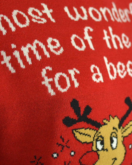 Reindeer Christmas Sweater for Couples with Bottle Opener