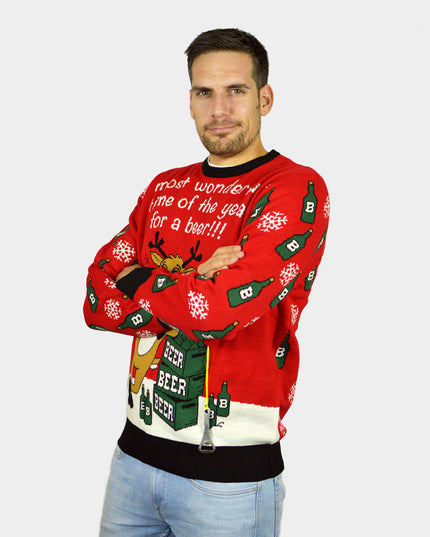 Reindeer Christmas Sweater for Couples with Bottle Opener