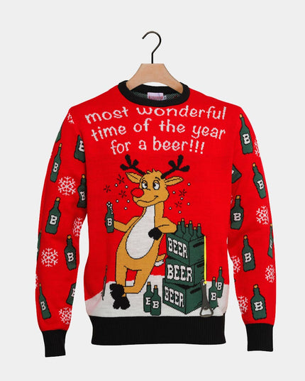 Reindeer Christmas Sweater for Couples with Bottle Opener