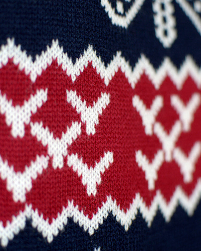 Couples Christmas Sweater with Reindeer and Holiday Patterns