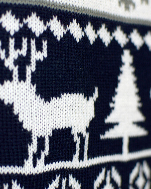 Couples Christmas Sweater with Stripes, Reindeer, and Trees