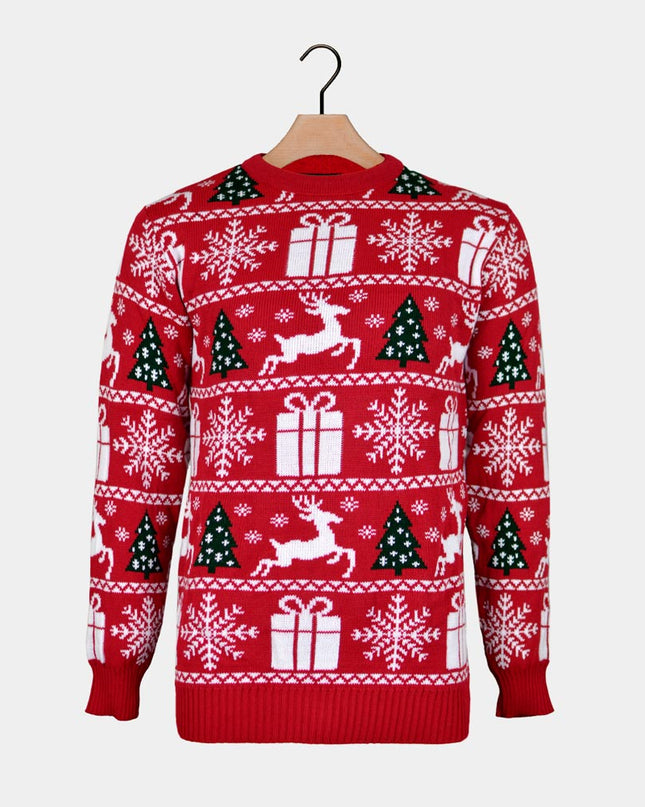 Christmas Sweater with Reindeer, Trees, and Gifts