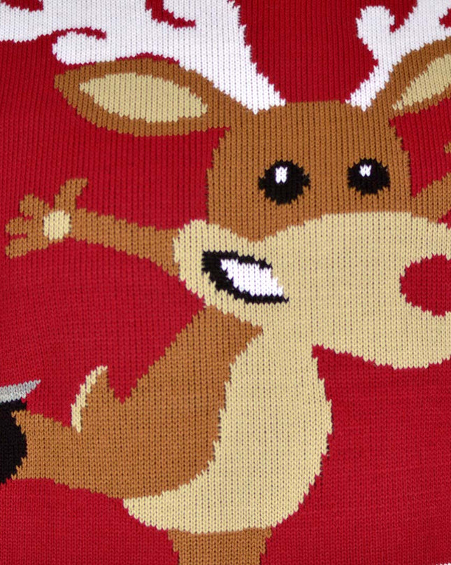Red Christmas Sweater for Couples - Ice Skating Reindeer Design