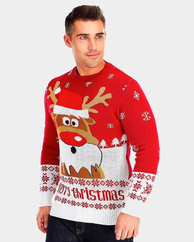 Red Christmas Sweater with Rudolph the Reindeer