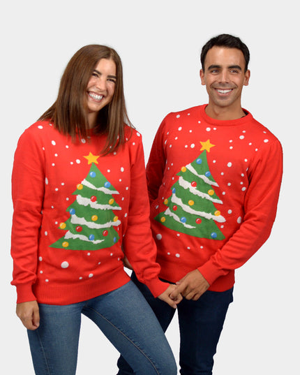 Red Christmas Tree Couples Sweater