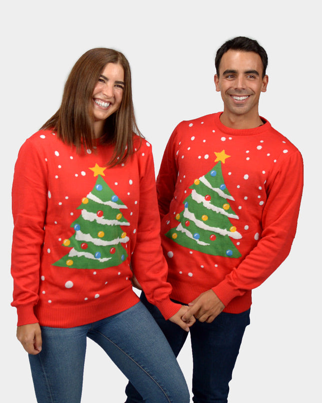 Red Christmas Tree Couple Christmas Sweater