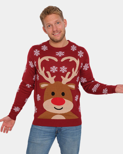 Couples Christmas Sweater with Red-Nosed Rudolph