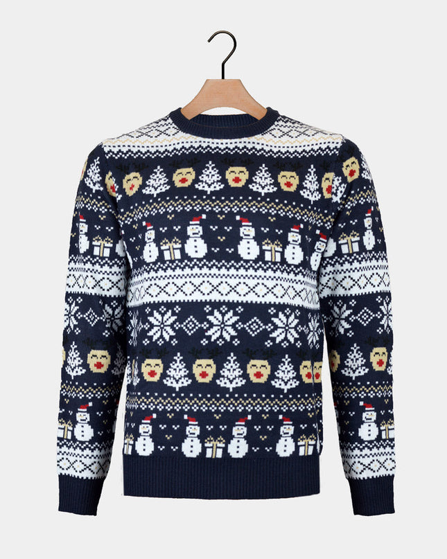 Blue Snowmen and Trees Christmas Sweater for Couples