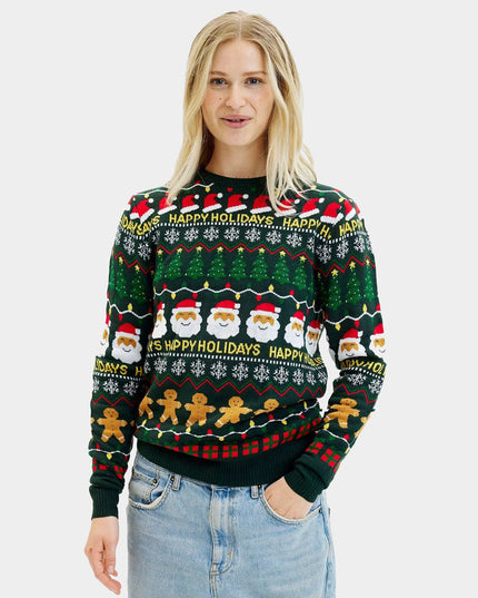 "Happy Holidays" Green Christmas Sweater for Couples