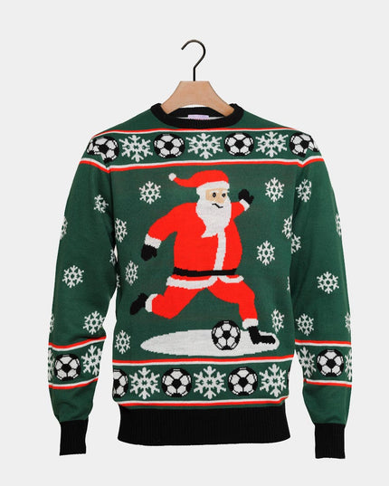 Green Santa Sweater for Couples Playing Soccer