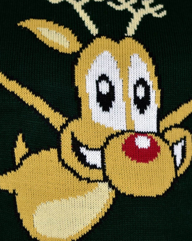 Green Christmas Sweater for Couples - Ice Skating Reindeer Design