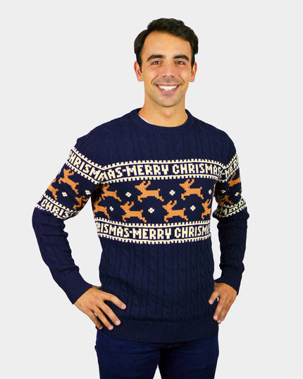 Men's Chic Blue Organic Cotton Reindeer Sweater