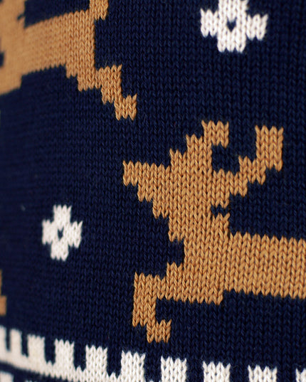 Women's Chic Blue Christmas Sweater with Reindeer in Organic Cotton