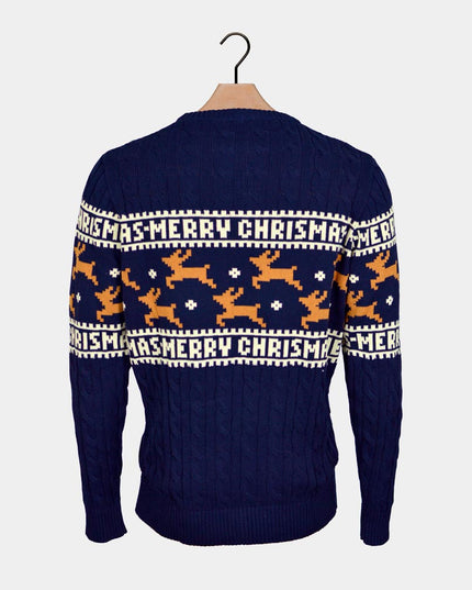Women's Chic Blue Christmas Sweater with Reindeer in Organic Cotton