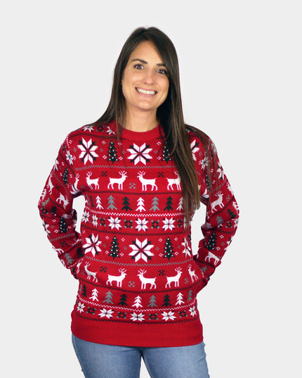 Kids Christmas Sweater with Reindeer, Trees, and Polar Stars