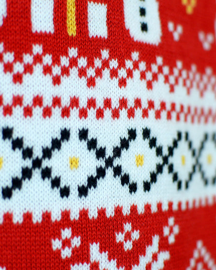Kids Organic Cotton Sweater Red with Snowmen and Trees