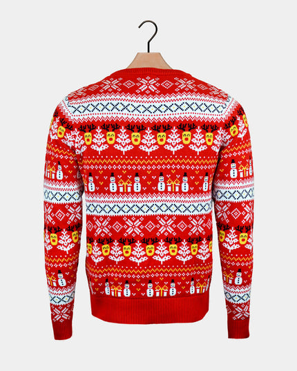 Kids Organic Cotton Sweater Red with Snowmen and Trees