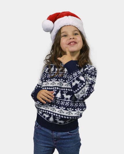 Kids Christmas Sweater Stripes, Reindeer, and Trees