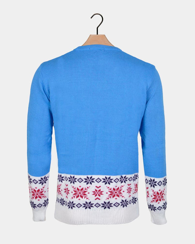 Sky Blue Christmas Sweater for Kids with Reindeer and Snow