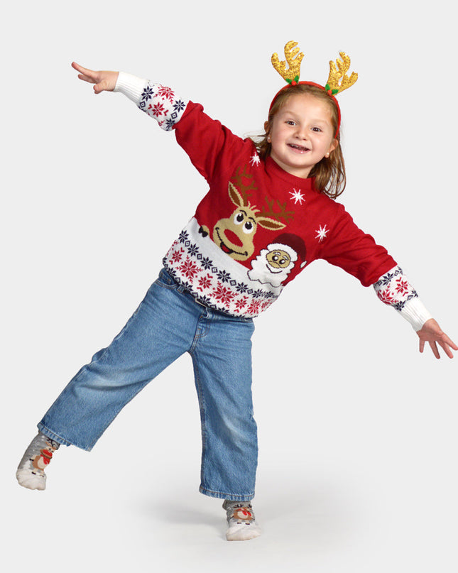 Family Christmas Sweater with Smiling Reindeer and Holiday Theme