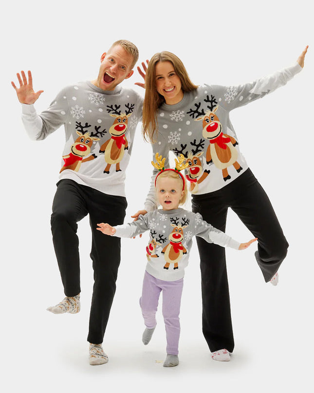 Gray Christmas Sweater for Kids with Cute Reindeer