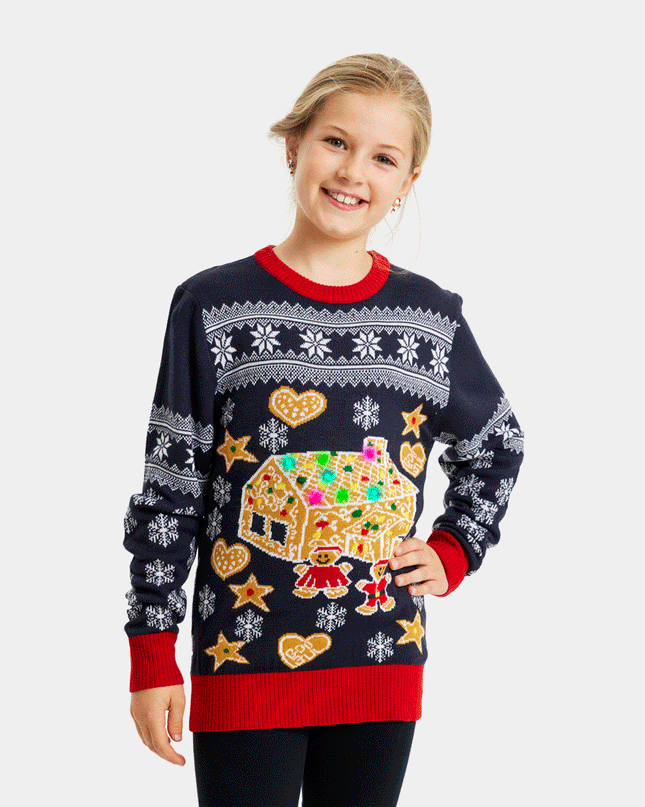 LED Light-Up Gingerbread House Christmas Sweater for Kids