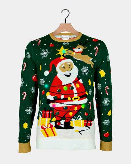 LED Light-Up Christmas Sweater for Kids with Tied Santa
