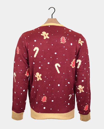 Kids Christmas Sweater Red with Light-Up Gingerbread