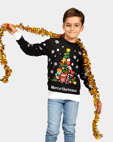 Kids Christmas Sweater Black with Christmas Tree Design