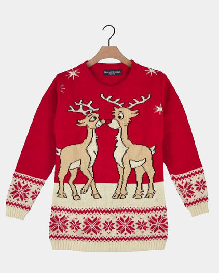 Red Christmas Dress for Kids with Baby Reindeer