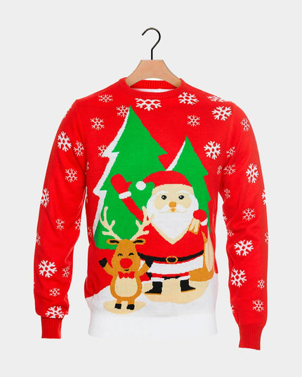 Kids Christmas Sweater with Santa and Reindeer Waving