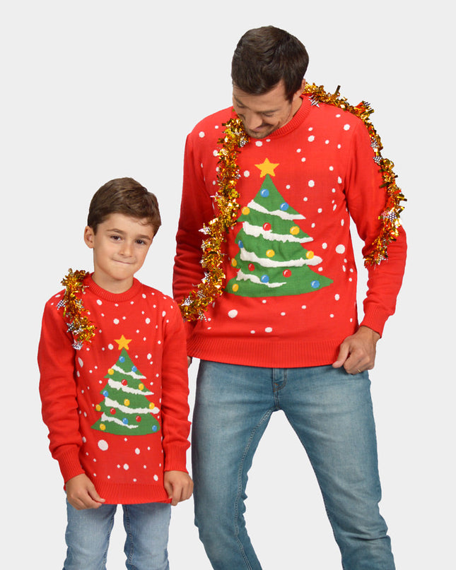 Kids Christmas Sweater Red Christmas Tree Design