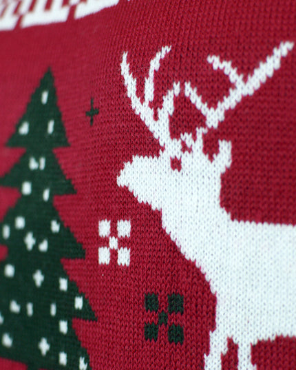 Kids Christmas Sweater Red with Christmas Trees and Reindeer