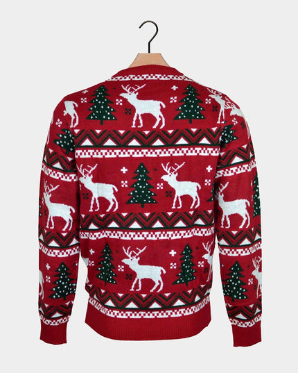 Red Christmas Sweater for Kids with Trees and Reindeer