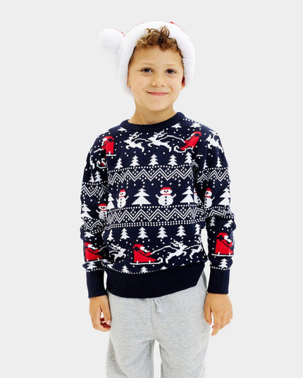 Organic Cotton Christmas Sweater for Kids with Trees and Snowmen