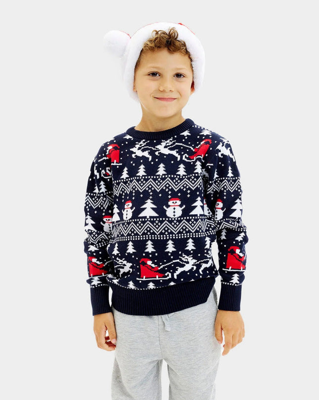 Organic Cotton Christmas Sweater for Kids with Trees and Snowmen