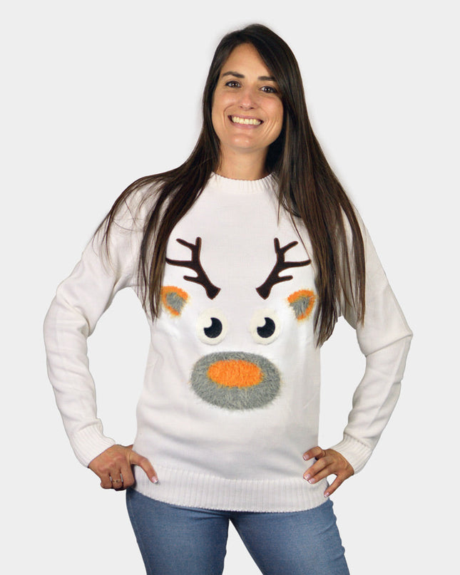 Family Christmas Sweater White with 3D Reindeer