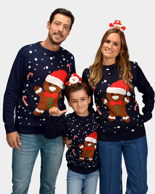 Blue Gingerbread Christmas Sweater for Family