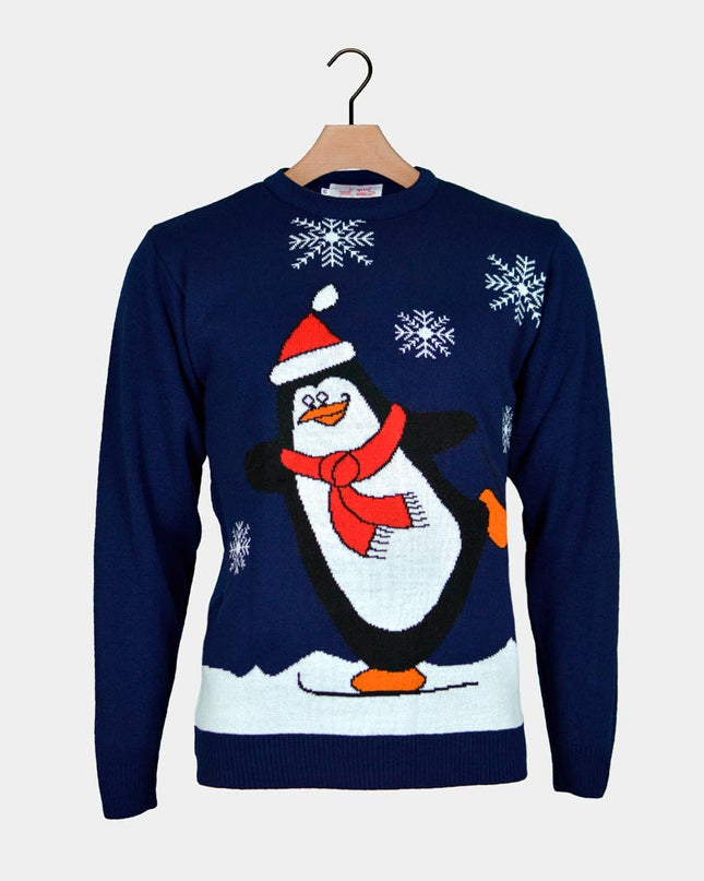 Navy Blue Christmas Sweater for Men with Penguin