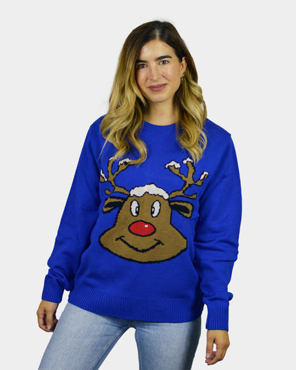 Blue Christmas Sweater with Reindeer