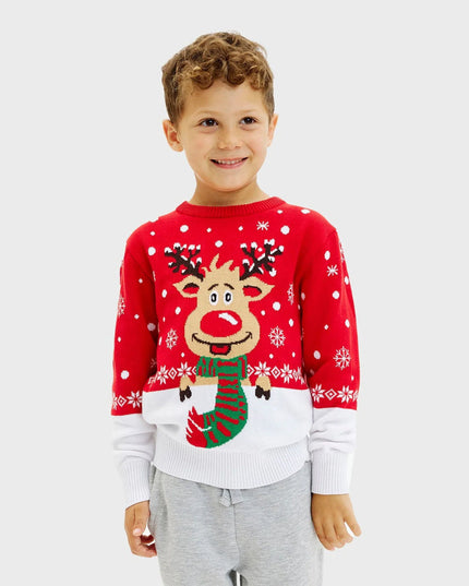 Family Christmas Sweater with Reindeer and Scarf