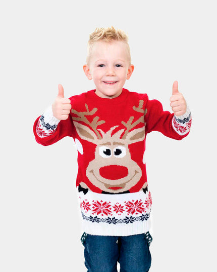 Red Christmas Sweater for Family with Reindeer and Snow