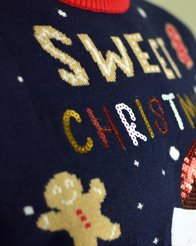 LED Christmas Sweater for Family with Blue Ginger Cookie Theme