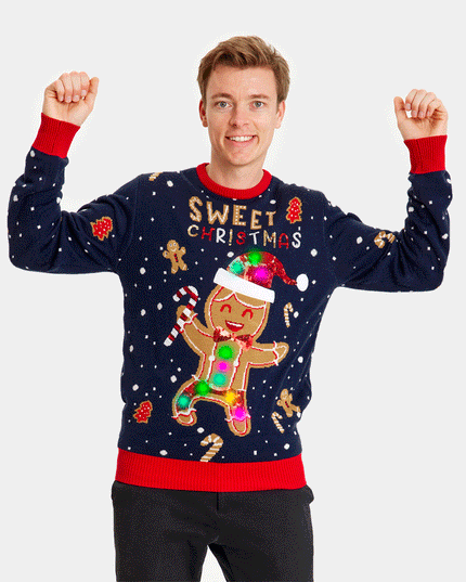 Christmas Sweater for Family with Light-Up LED Blue Ginger Cookie